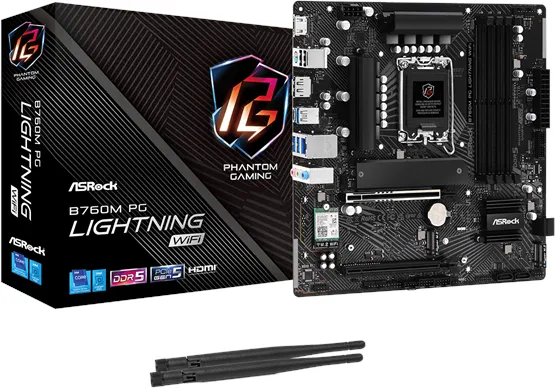 ASRock B760M PG LIGHTNING WIFI Placa-mãe - Intel B760 - Intel LGA1700 Socket - DDR5 RAM - Micro-ATX
