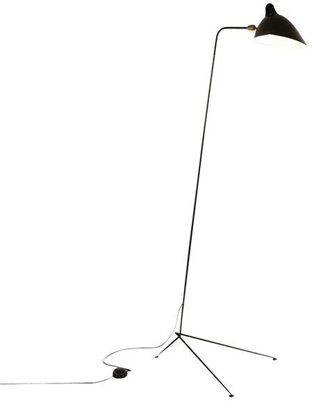 Serge Mouille Lampadaire 1 Droit Luminária de Piso Preto & Latão