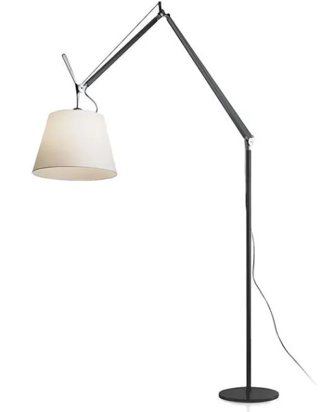 Artemide Tolomeo Mega Luminária de Piso Estrutura Preta 32 cm Abajur de Pergaminho com Dimmer