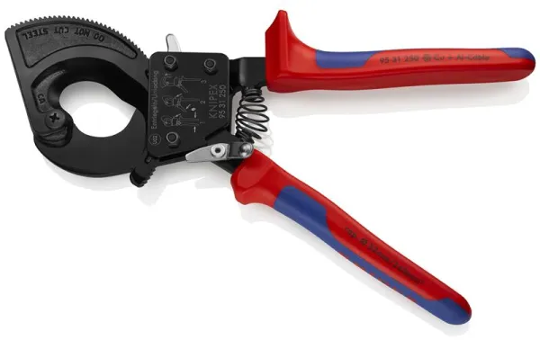 Cortador de Cabos Knipex (mecanismo de catraca) preto lacado, com cabo multicomponente 250 mm