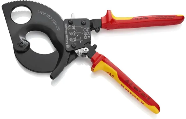 Cortador de cabos Knipex (mecanismo de catraca) preto lacado, aprovado pela VDE 280 mm