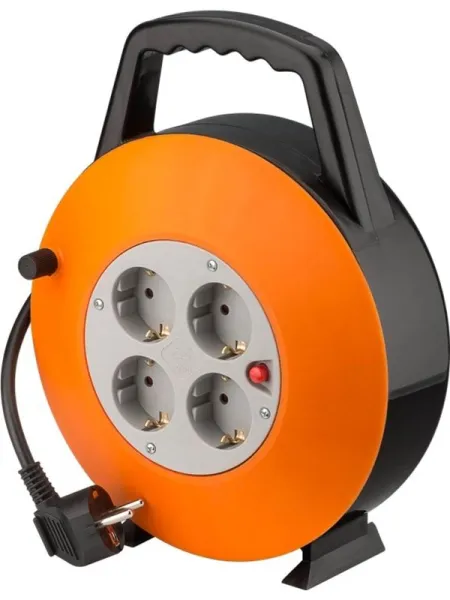 Pro Carretel de Cabo 15 m laranja-preto - com 4 tomadas protegidas