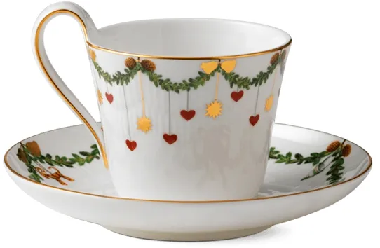 Royal Copenhagen Stjerne Riflet Jul xícara com alça alta e pires - 24 cl