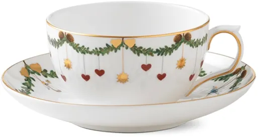 Royal Copenhagen Stjerne Riflet Jul xícara e pires - 32 cl