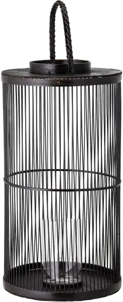 BLOOMINGVILLE Effie Lanterna com vidro, Preto, Bambu