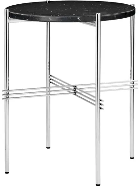 GUBI TS Mesa Lateral Redonda Ø40 Aço Polido/Mármore Black Marquina