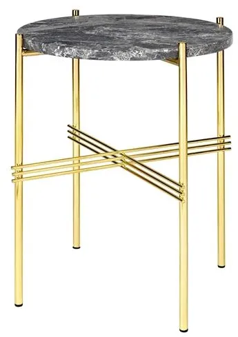 GUBI TS Mesa Lateral Redonda Ø40 Latã/Mármore Cinza Emperador