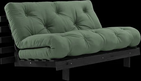 Sofá-cama Karup Design Roots com colchão Roots 140x200 verde-oliva/preto lacado