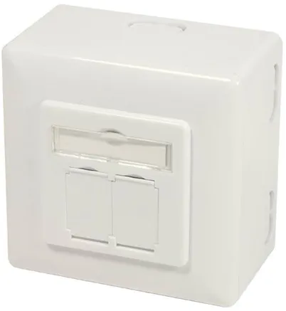 LogiLink NP0124 Cat.6A tomada de parede 2 x RJ45 blindada com caixa de montagem branco puro